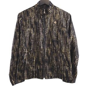 Erin London Moto‎ Jacket Women M Gold Metallic Textured Faux Snake Skin Zip Up